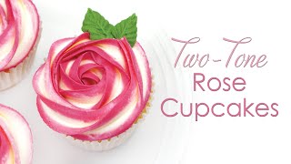 TwoTone Buttercream Rosette Cupcakes  Piping Techniques  Buttercream Frosting Flower Cupcakes [upl. by Lleryt18]