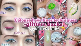 How to make colour eyeliner at home  colour eyeliner  eyeshadow hacks  glitters hacksmakeup [upl. by O'Rourke974]