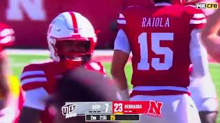 Malcolm Hartzog interception Nebraska Husker Blackshirt Football vs UTEP 83124 [upl. by Nhojleahcim]