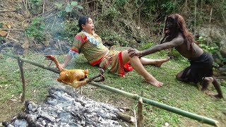 Primitive Life  Catch Big Chicken and cooking  survival in the rainforest meet forest people [upl. by Artinek506]