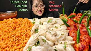 Eating Noodles Momo Golgappe  Indian Street Food  Big Bites  Mukbang  Asmr Eating  Panipuri [upl. by Eldredge47]