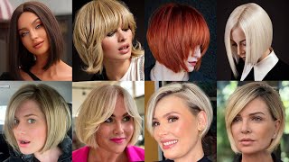 Fabulous and stylish Short layered Bob with bangs Haircuts Decent dyed hair Color ideas in 2023 [upl. by Asante]