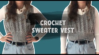 Crochet cropped sweater vest tutorial  Braided loop stitch [upl. by Eiddam]