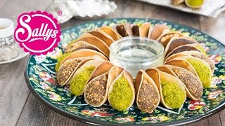 Atayef  gefüllte arabische Desserts mit Pistazien und Krokant  zwei Füllungen  Sallys Welt [upl. by Zerk]