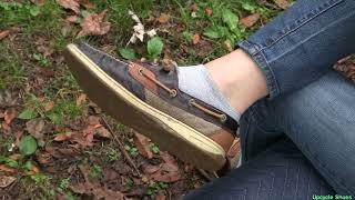 Upcycle Shoes Sperry Topsider boat shoes brown  outside top with ankle socks [upl. by Redliw771]