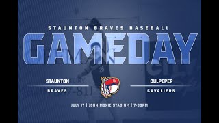 Culpeper Cavaliers at Staunton Braves First pitch at 745 [upl. by Hardner]