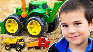 Pretend Play with Construction Trucks for Kids  Diggers Excavators Dump Trucks  JackJackPlays [upl. by Ardnnaed]