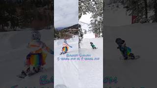 Banked Slalom PROGRESSION 5 years old vs 7 years old snowboarding [upl. by Yllehs]