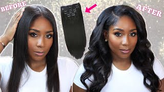 HOW I INSTALL amp STYLE CLIP IN EXTENSIONS IN 5 WAYS  THE BEST CLIP INS FOR BLACK HAIR FT CURLSQUEEN [upl. by Nichol]