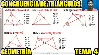 CONGRUENCIA DE TRIÁNGULOS GEOMETRIÍA TEMA 4 PARTE 1 PROBLEMAS RESUELTOS [upl. by Christian]