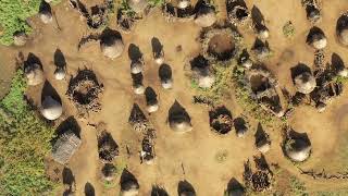 Aerial view of a Toposa traditional village Namorunyang State Kapoeta South Sudan [upl. by Fifine]