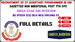 CBI ASSISTANT PROGRAMMER UPSC RECRUITMENT 2024 CENTRAL BUREAU OF INVESTIGATION  CS GOVT JOB [upl. by Maddis967]