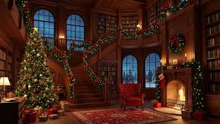 Christmas Bookstore Ambience with Soft Instrumental Jazz Christmas Music and Crackling Fireplace [upl. by Ellehcyar]