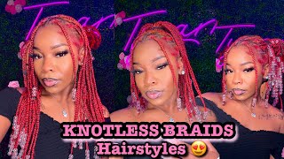 9 WAYS TO STYLE KNOTLESS BRAIDS with beads knotlessbraids  Tymarrahgi ✨ [upl. by Tena]