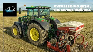 Overseeding with the Moore Unidrill on the John Deere 6R215 [upl. by Yrrehs]