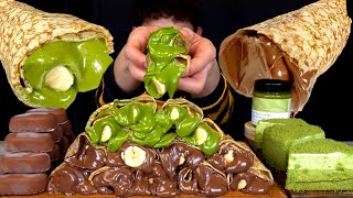 ASMR 악마의쨈 누텔라크레페 오설록 녹차밀크 크레페 녹차치즈케이크 티코 먹방 Nutella Banana Crepe Green Tea Milk Crepe MuKBang [upl. by Edmonds]