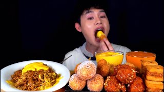 BONGGIL BITES ONLY CHEESY BLACKBEAN NOODLES KOREON CORNDOGS CHICKEN ASMR [upl. by Neirb]