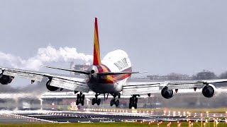 AMAZING KALITTA B747 CRABBING CROSSWIND LANDING at SCHIPHOL [upl. by Ahsikan596]