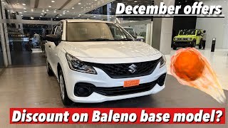 Offer on baleno base model 2023 in December l features Details l discount on Road price l [upl. by Keppel]