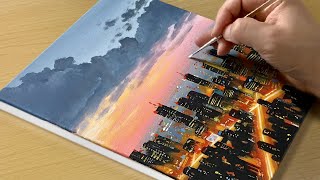 Easy to Draw Cityscape Acrylic Painting  Painting for Beginners [upl. by Shiri]