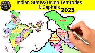 Indian States and Capitals 2023  Union territories and capitals 2023  WATRstar [upl. by Anetsirhc966]