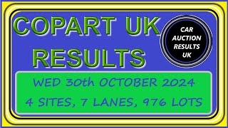 COPART UK AUCTION RESULTS FOR WED 301024 [upl. by Gilroy450]