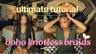 boho braids hair tutorial 2024  DETAILED  knotless style [upl. by Eupheemia]