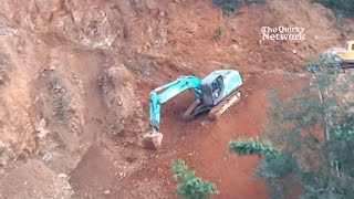 Excavator Working at the Hilltop to Construct Road  Dangerous Road Work  Road Building With Excava [upl. by Gascony]