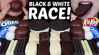 ASMR BLACK amp WHITE CHOCOLATE RACE OREO DIP AND STICKS MINI ICE CREAM BARS BIG MARSHMALLOWS 먹방 [upl. by Annoyed569]