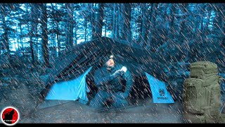 Building a Tarp Fortress in a Powerful Storm  Heavy Rain and Strong Winds Camping Adventure [upl. by Miett]