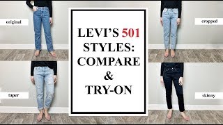 Levis 501 Styles Comparison amp Try On ORIGINAL SKINNY TAPER CROPPED [upl. by Analim]