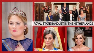 Princess Amalia attended ROYAL BANQUET in the NETHERLANDS in honor of King Felipe and Queen Letizia [upl. by Tap397]