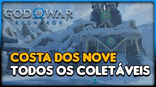 GOD OF WAR RAGNAROK COSTA DOS NOVE TODOS OS COLETÁVEIS BAÚS ARTEFATOS CORVOS DE ODIN [upl. by Ecnerwaled]