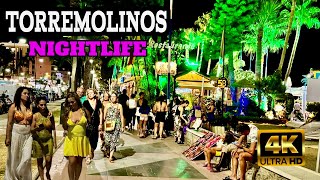 TORREMOLINOS Spain nightlife promenade walk summer 2024  costa del sol malaga 4k [upl. by Yldarb]