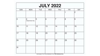 Printable July 2022 Calendar Templates with Holidays  Wiki Calendar [upl. by Strain]