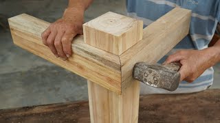 EXTREME SIMPLE Traditional Japanese Wood Joinery  Hand Cut ThreeWay Wood Joints Structure [upl. by Anaujait]