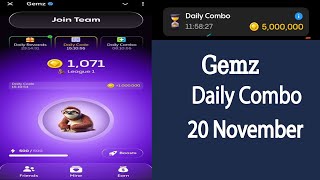 Gemz daily combo today  Gemz Daily Combo  20 November gemz daily combo [upl. by Nimar]