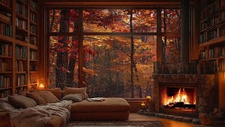 Autumn in the Forest  Cozy Cabin Ambience with Jazz Rain and Fireplace for Relaxation 🍁 [upl. by Othello]