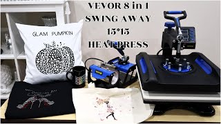 DIY GLAM ITEMS USING VEVOR 8 IN 1 HEAT PRESS SWING AWAY 1515 MACHINE  REVIEW AND DEMO [upl. by Aseretairam]