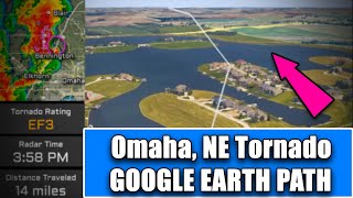 Omaha NE EF3 Tornado  Simulated FlyThrough Path  4262024 [upl. by Corrianne]