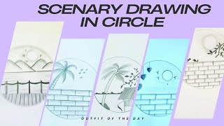 5 scenery drawing in circle  Easy scenery drawing in circle  Primas Pencil [upl. by Aranahs979]