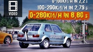 VW Golf Mk1 AWD Onboard 0280kmh in 88s Brutal Acceleration [upl. by Gniw80]