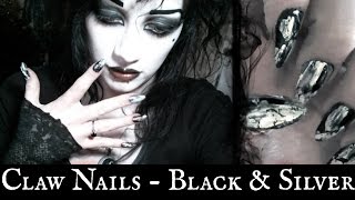 Short Claw Nails  Black and Silver  Black Friday [upl. by Ihsorih]