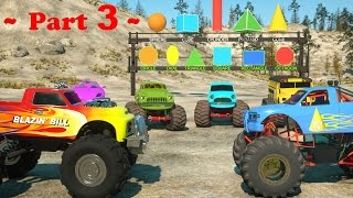 Learn Shapes And Race Monster Trucks  TOYS Part 3  Videos For Children [upl. by Norbel]