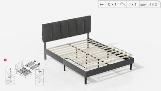 Assemble VECELO Bed Frame Upholstered Platform Bedframe Adjustable Headboard [upl. by Anomer371]