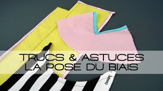 TUTO SAVOIR POSER DU BIAIS invisible raccorder angle droit col en V encolure ronde couture [upl. by Junno]