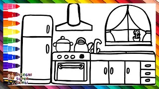 Disegna e Colora una Cucina 🏠🍳🥘🌼🌈 Disegni per Bambini [upl. by Enella]