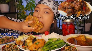 Sungur Ko Khuta Ko AcharOrganic Raya Ko Saag  DallekhursaniLocal Sungur Ko MasuMasu Bhat Mukbang [upl. by Jason416]