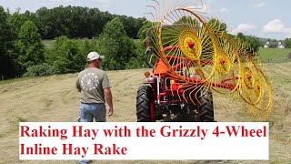 Raking 1st Cut Hay with the Grizzly 4Wheel Rake [upl. by Yebot94]