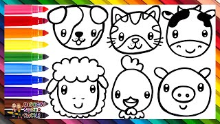 Disegnare E Colorare Simpatici Animali Della Fattoria 🐶🐱🐮🐑🐔🐷🌈 Disegni Per Bambini [upl. by Enaj651]